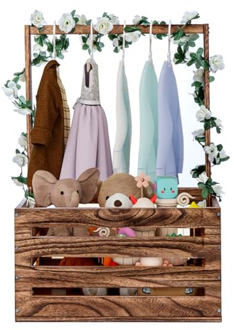 JF HOME BLISS Wooden Baby Shower Basket ,Baby Basket with Handle,Baby Shower Gifts, Attractive Closet Baby Clothes Rack for New Born Baby Shower, Pregnancy Gifts for New Parents (Brown)