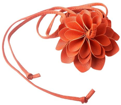 Blausky Boho bälte dam, tunt midjebälte vintage klänning bälte med stor blomma midjebälte av PU-läder justerbar midjekedja blombälte för festival fest bröllop 210 cm, orange