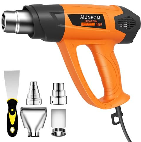 AIUNAOM Pistola de Calor 2000W, con 9 niveles de temperatura 50–650°C, pistola aire caliente con 5 boquilla, pistola calor con calentamiento rápido y protección contra sobrecalentamiento, decapador ai