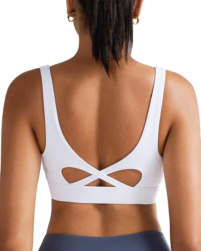 RUNNING GIRL Sports Bra for Women High Support, Molded Cup High Impact Sports Bras with Sewn in Pads Workout Running Bra(3128 White M)