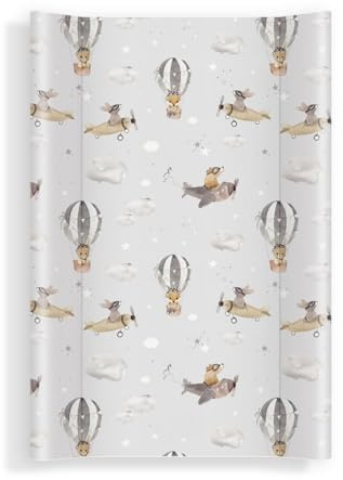 Materassino fasciatoio 70x47 cm, grigio con animali – lavabile e morbido, bordi sagomati per sicurezza – cuscino fasciatoio per cassettiera – materassino cambio neonato con imbottitura comfort