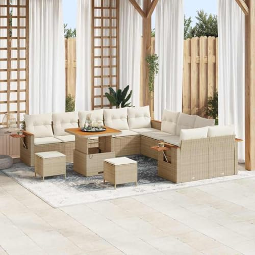 Frdhee Loungesofa Couch Gartenlounge Sofa,Garten Sofa Set mit Kissen 13 pcs Beige und Creme,Für Garten Terrasse Balkon,Kann Schnell Zusammengebaut Werden