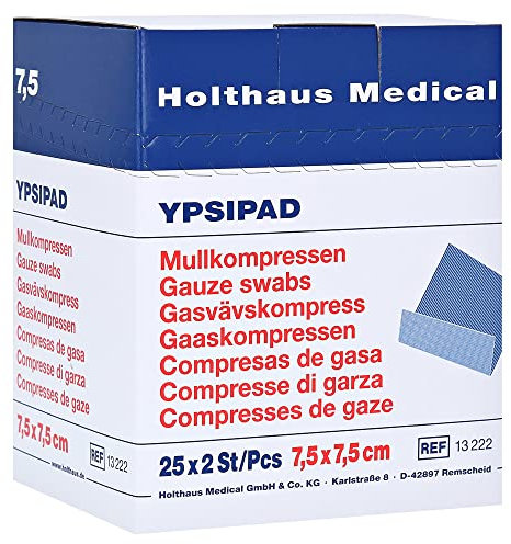 Sterile Gauze Compresses 7.5 x 7.5 cm Ypsipad 8x 25 Packs of 2