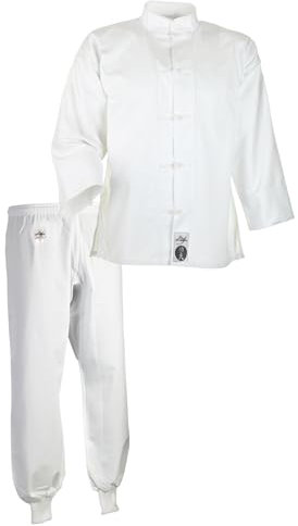 Ju-Sports Kung Fu Anzug Weiß, Cotton 160 I Solider Kampfanzug im klassischen Schnitt I Mit Kordelknöpfen & Bündchenhose mit Elasikbund I 100% Baumwolle