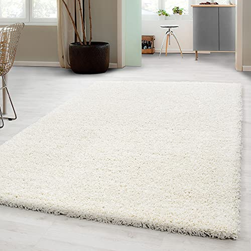 Carpetsale24 Shaggy Hochflor Teppich Wohnzimmer 140 x 200 cm Creme - Moderner, Flauschiger Langflor Teppich – Weicher Carpet für Schlafzimmer, Esszimmer & als stilvoller Küchenteppich
