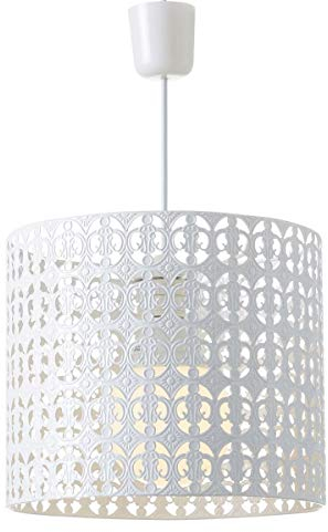 LOLAhome Lámpara de Techo Blanca, Lámpara Colgante de Metal, con patalla redonda, Iluminación de Techo Interior con Calados para Comedor, Salón, Dormitorio, Habitación, Cocina, Entrada
