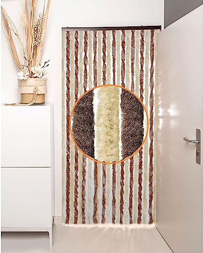 defacto Fleece Door Curtain 100 x 210 cm Chenille Fly Protection Insect Protection Camping Made in Italy Brown / Beige
