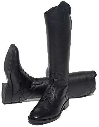 Rhinegold Elite Luxus Childs Young Rider BLACK LEATHER RIDING BOOTS - Soft Feel Leather, Comfortable Fit, Elasticated Laced Front, Women's Equestrian Boots with Full Length Back Zip, Size 1, EU 33