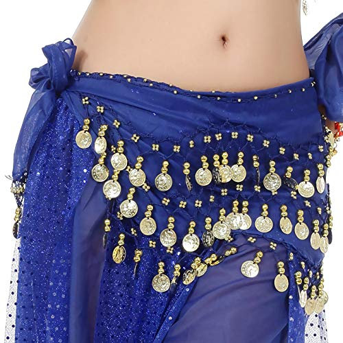 WAYDA Hip Scarf for Belly Dancing, Women's Belly Dance Scarf with 128 Gold Coins Skirts for Bellydance, Zumba or Yoga Class