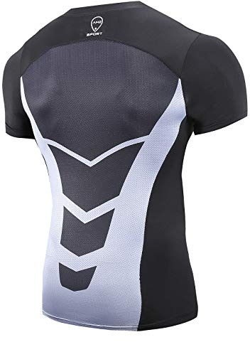 AMZSPORT Camisa de Compresión para Hombre Camiseta de Manga Corta Capa Base Seca y Fresca Fitness Top, Negro M
