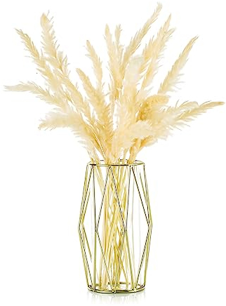 Vase Für Pampasgras, Glasgoldvase Hochbodenvase Mit Geometrischem Metallgestellständer, Knospenblumentopf Für Skandinavische Dekoration Für Schreibtischbürohochzeitsmittelstück, 21.5cm Hoch