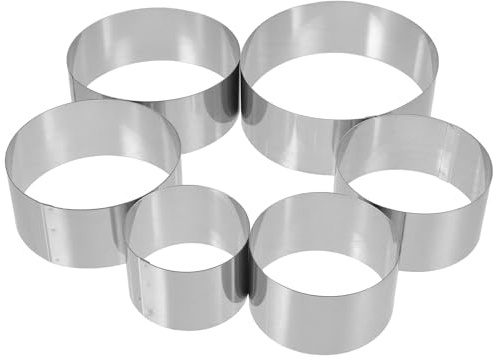 BESTonZON 6 PCS Cake Rings, Round Baking Mold for Cake Mousse 6/7/8/9/10/12cm, Stainless Steel Cooking Rings Mousse Rings Cake Ring Tower Pie Cake Mould for Cooking Crumpets Dessert