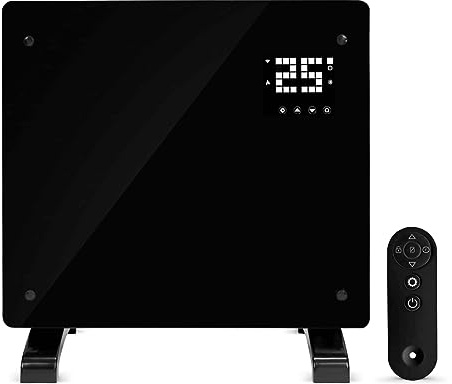 Devola Wifi Enabled Smart Electric Glass Panel Heater 1000W | Alexa Heating Control, Open Window Detection, Wall Mounted & Free Standing Low Energy Heaters with Timer | Lot 20, DVPW1000B (Black)