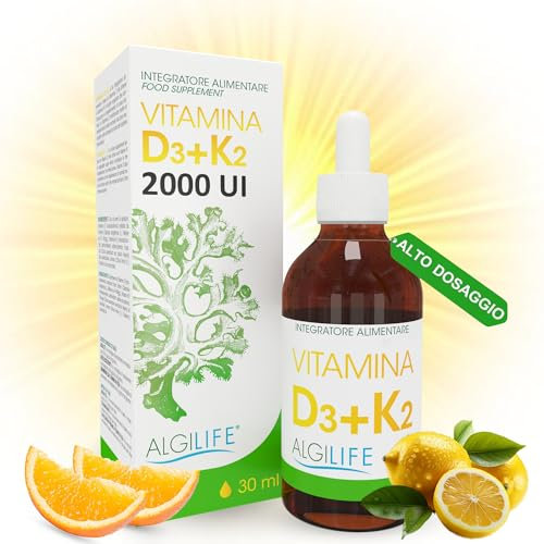 Vitamina D3 K2 Gocce Vegan (durata 2-8 mesi) Vitamina D3 2000 UI + Vitamina K2 gocce, Vitamina D K2 per Difese Immunitarie, Ossa e Denti, Vitamin D3 Colecalciferolo e K2 Vitamina (30 ml)