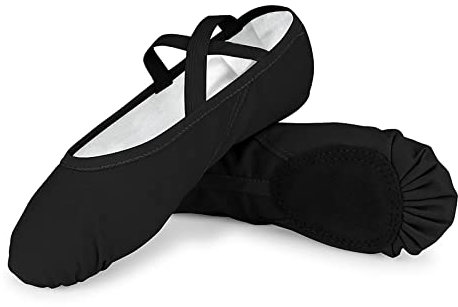 Girls Ballet Shoes Canvas Ballet Slipper Leather Split Sole Gymnastic Dance Flat Shoes for Women Children Adults Black 4 UK