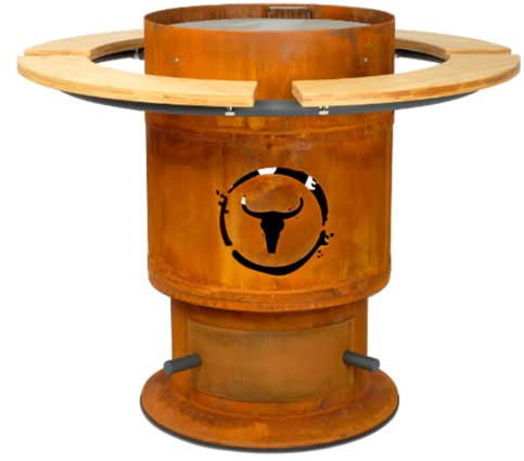 MOESTA-BBQ 19653 Bandit Fireplace - Feuerstellen-Grill aus Corten-Stahl - Feuertonne inkl. Reling, Rost, Bambus-Brettern