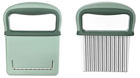 FUYTERY Crinkle Cutter Stainless Steel Serrator Wave Wolf Tooth Fries Chopping Knife (Green)