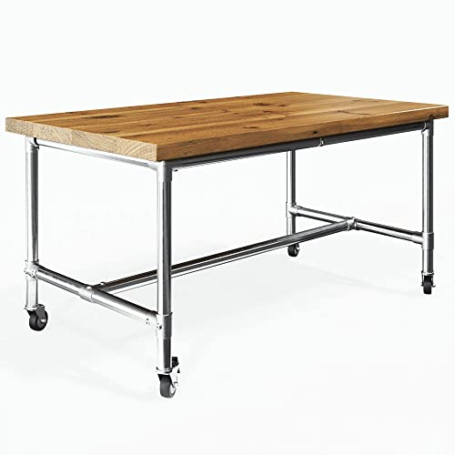 KLEMP Tischgestell Graz mit Rollen im Industrie-Stil, aus silberfarbenen Aluminiumrohren und Verbindern, zum Selbermachen, U-Tischbeine mit Rädern und Traversen aus Rundprofilen L160 x B90 x H72 cm