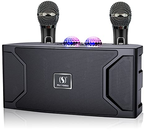 Máquina de Karaoke 2 microfonos inalambricos para Adultos/niños con Bola de Discoteca, 20W Karaoke Profesional Bluetooth Altavoz Karaoke con 2 microfono para Fiestas en Casa, Bodas, Picnic