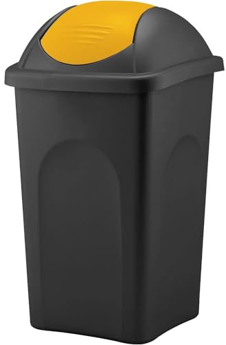 Home Centre Swing Lid Top Plastic Waste Bin 60 Litre Yellow-Black Kitchen Recycling General Trash Recycled Rubbish Colour Code Management Containers Premium Quality Made in Italy