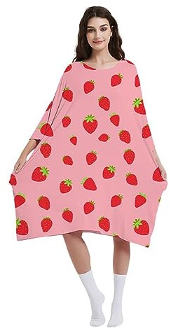 VERTAST Chemise de nuit rafraîchissante surdimensionnée pour femme - T-shirt de nuit grande taille - Robe de nuit longue décontractée avec poches, Fraise/rose, taille unique