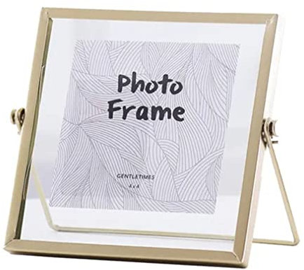 Marco de Flores Prensadas de Vidrio Hecho A Mano, Marco de Fotos de Vidrio de Latón, Marcos de Fotos de Arte de Mesa, Marco Flotante de Pie Transparente Dorado para Decoraciones Del Hogar(4in)