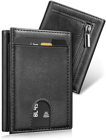 UNOSEKS Portmonee Herren - Geldbörse mit RFID Schutz, Tri-fold Mini Geldbörse, Kreditkartenetui, Slim Wallet mit Münzfach, 1 ID & 4 Card Cases (Schwarz)