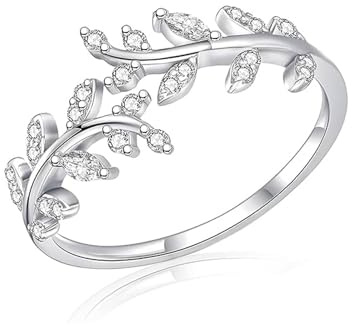 Sterling Silver Open Rings, Adjustable Wrap Rings with Leaves Design, Personalizable, Rhinestone Accents for Women Girls, Chic Gifts for Mother, Girlfriends, Sister