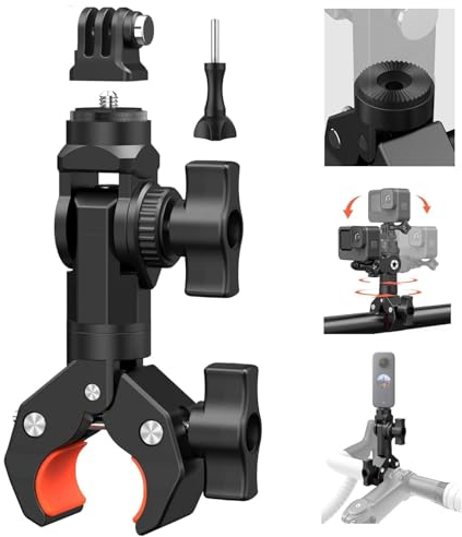 UNSTINCER Fahrrad Motorrad Lenker Kamera Halterung Schwerlast Klemme, Super Clamp mit 1/4 Gewinde und Action Cam Adapter, Selfie Stick Mount für Gopro Insta360 X5 DJI Akaso DSLR Monitor Stativ