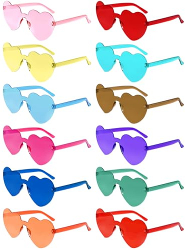 Morcheiong Lot de 12/24/36/48 lunettes de soleil colorées en forme de cœur sans monture pour enterrement de vie de jeune fille (12)