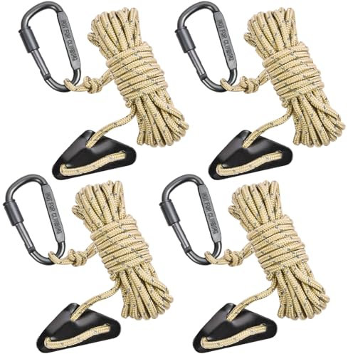 HOTUT Cordes Réfléchissantes, 4 pièces Corde Tente Camping avec Tendeur de Corde et mousquetons, Corde de Tente Réfléchissant, Camping Corde en Nylon pour Le Camping Randonnée Auvent Tente