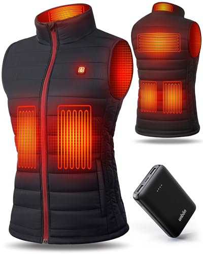 UNBON Veste Chauffante Femme, Gilet Chauffant Femme avec Batterie Incluse USB 10000mAh, Gilet Chauffant Électrique avec 3 Températures 6 Zones de Chauffage, Doudoune Chauffante sans Manche, Noir, M