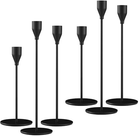Kerzenständer Schwarz 6 Set,Kerzenständer Stabkerzen 33/29/23cm,Metall KegelKerzenleuchter Vintage Dekoration,Hochzeit Kerze Stand,Geeignet für romantisches Candle Light Dinner,Jubiläum,Hochzeitsfeier