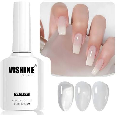 Vishine 16 ml Smalto Gel Semi-Permanente Trasparente, Smalto per Unghie Gel Cristallo Gelatina Colore Traslucido Soak-Off UV LED per Nail Art Manicure Home DIY L277 Bianco Giada Trasparente