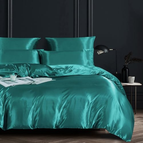 YASMENG Copripiumino in Satin 240x260 Turchese Opaco Deluxe Set Biancheria da Letto in Satin Morbido Liscio Seta Set Biancheria da Letto per 2 Persone Adulti con Chiusura a Zip e Federe 65x65 cm