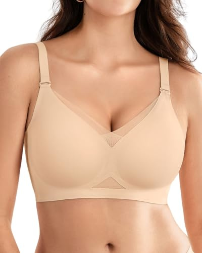 SHARICCA Dam-BH utan bygel, push-up, spetsbehå, sömlös t-shirt, bh med full bygel, mjuk, trådlös bralette, andas, för vardagssömn, sömn