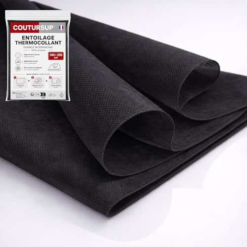 Coutursup – Marque Française - Entoilage Thermocollant Noir 100×250 Cm – Souple– Utilisable En Simple Ou Double Épaisseur Pour Un Maintien Adapté – Non Tissé – 100% Polyester – Couture, DIY