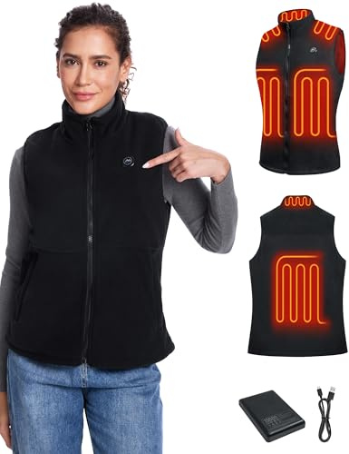 WUEAOA Veste Chauffante Femme, Gilet Chauffant Femme, Veste Polaire Chauffante femme Avec Batterie 10000mAh, Légère Avec 6 Panneaux Chauffants Agrandis,pour les Trajets, Activités Extérieures, Hiver