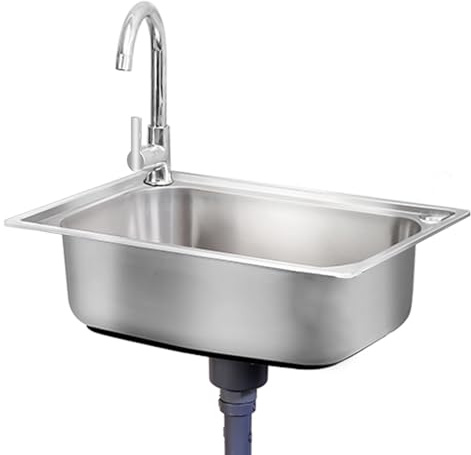 Lavello da cucina in acciaio inox con rubinetto rettangolare singola ciotola per uso domestico commerciale ristorante appartamento (48 x 35 cm) - & Design elegante