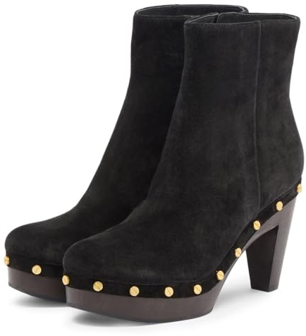 YDN Women's Round Toe Ankle Boots with Stud Embellished Platform Block Heels Side Zipper Winter Comfy Dressy Casual Shoes Size 7 Black
