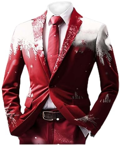 Chaqueta de Navidad para hombre festivo con diseño navideño, estampados divertidos en 3D, chaqueta de traje de ocio de negocios, corte ajustado, elegante fiesta de Navidad y ocasiones festivas, ropa