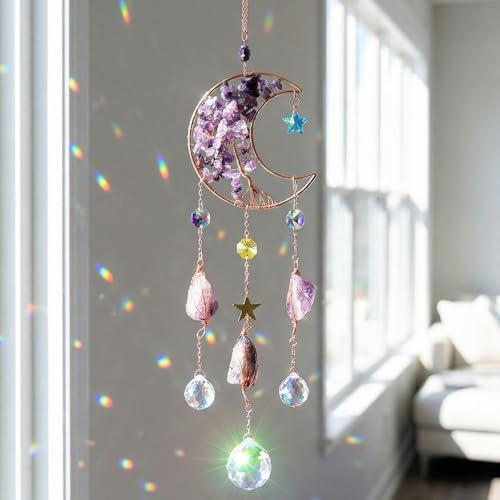 Acchiappasole Cristallo 40cm, Luna Suncatchers, Cristalli da Appendere, Campanellino Eolico Pendenti per Finestre Pareti Portici Casa Giardino Nozze Ufficio Feste Camera Letto Decorazioni Regali Donne