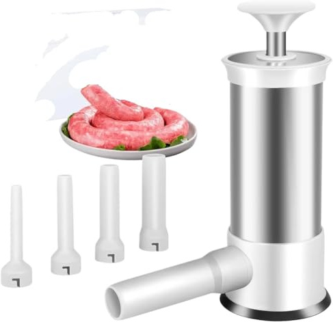 Embutidora De Chorizos Embutidor De Salchichas Acero Inoxidable, Máquina Casera For Hacer Con 4 Tubos Relleno, Herramienta Llenado Carne El Hogar Y La Cocina
