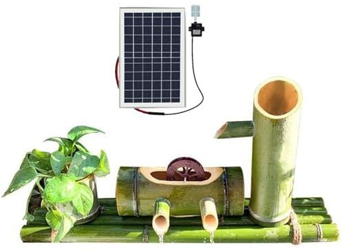 Fontana Solare In Bambù, Fontana Ornamentale Da Giardino Giapponese Con Pompa E Pannello Solare, Decorazione Zen Per Giardino Feng Shui, Decorazione Per Esterni, Per Patio, Interni/Esterni, 60