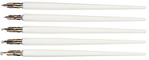 RIZGHWOY Dip Pen Set 5 Utbytbara Spetsar Trähandtag Kalligrafi Penna med Presentask för Att Måla Skriva Ritning (vit smal stång)