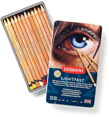 Derwent Lightfast Buntstifte, 12 Stück im Metalletui, 4 mm Runder Kern in Premium-Stärke, Cremige Textur, Ideal für Kunst, Zeichnen & Malen, Professionelle Qualität, 2302719