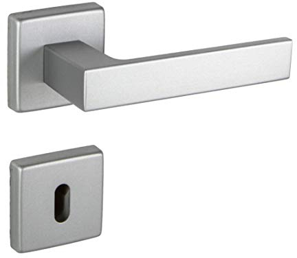 JUVA Drückergarnitur Aluminium Türbeschlag Chrom silber matt Türgriff Zimmertür auf eckiger Rosette | BB - Buntbart | Türdrücker-Garnitur Innentür | PUSH 1317 | 1 Türgarnitur mit Befestigungsmaterial