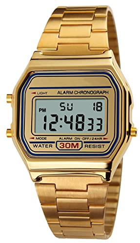 Topsale-ycld Luxury Business Watch 30M impermeabile orologio sportivo in acciaio inossidabile orologio digitale orologio da polso (Color : Gold)