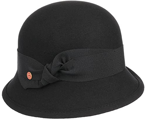 Mayser Nannina Soft Wollhut Damenhut Winterhut Glockenhut Damen - Made in The EU mit Ripsband Winter Herbst-Winter - One Size schwarz
