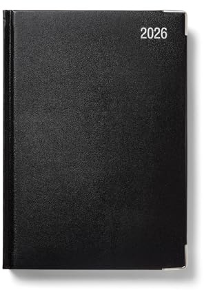 Morgan's Direct - 2026 A5 Executive Diary Day to a Page – Premium Black Padded Hardback Daily Planner with Silver Gilt Corners & Page Edges, Professional Office Diary